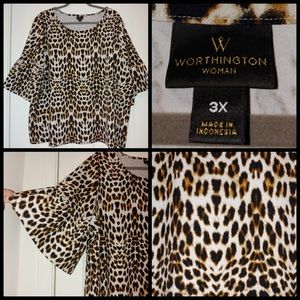 Worthington leopard print top with bell sleeve